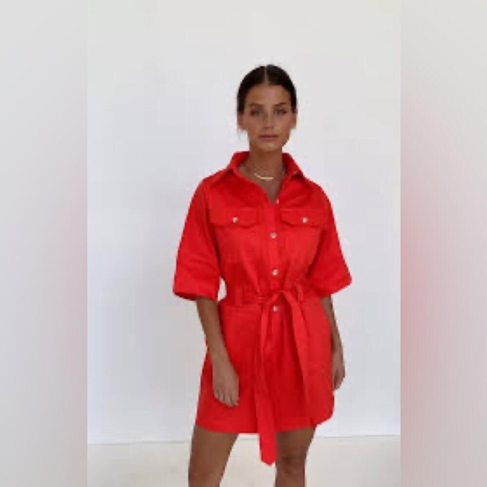 Runway Scout Orange Belted Shirt Dress Small Collared Tie Waist Utility Preppy